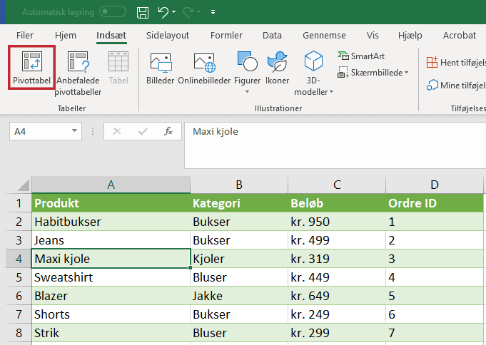 Pivottabel i Excel