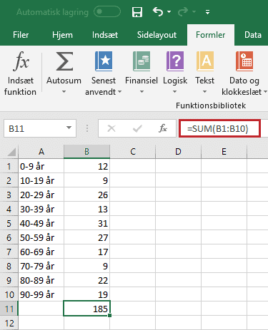 Excel SUM-funktion